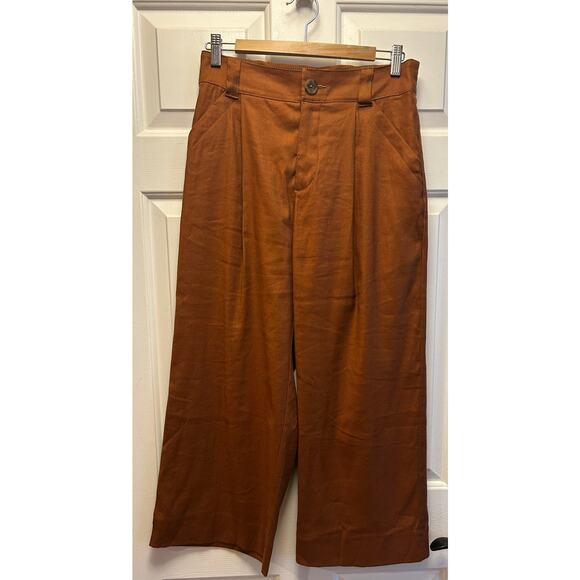 Cabi #6478 Cruise Crop Wide Leg Linen Blend Pants in Sienna Brown, Size S - Picture 1 of 5